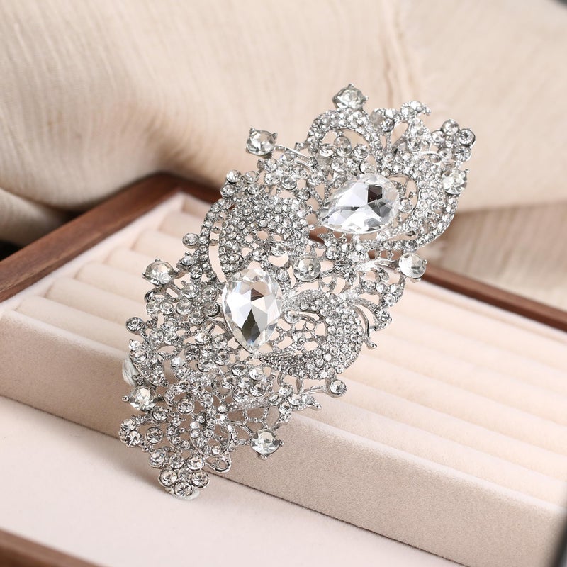 EVER FAITH Silver-Tone Austrian Crystal 4.1 Inch Royal Flower Pattern Wedding Brooch Pendant Clear - Image 2